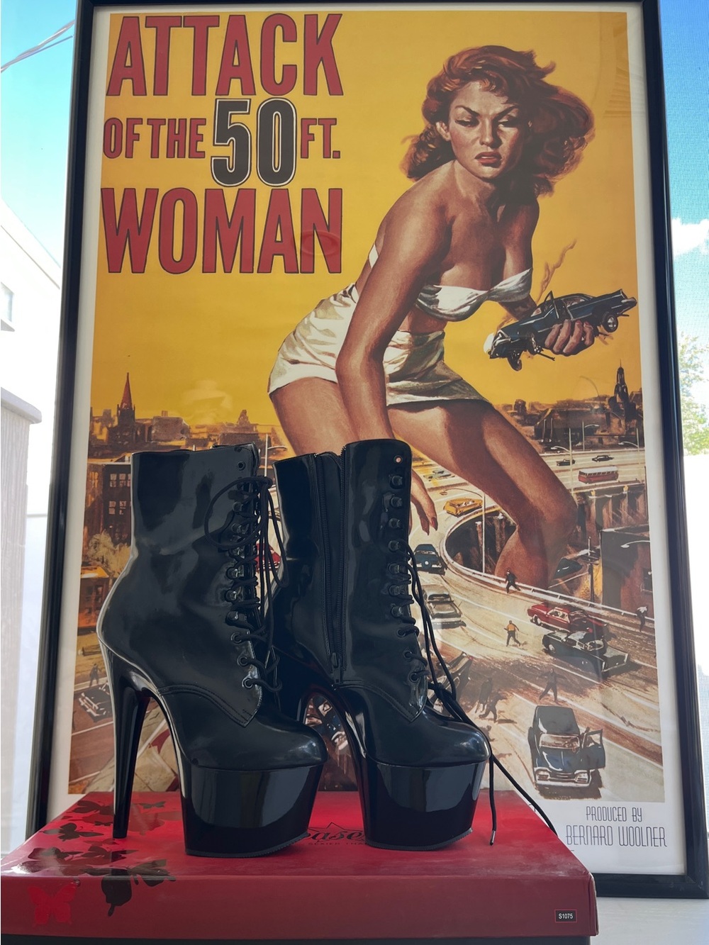 Pleaser Black Patent High-Platform Lace-Up Ankle Boots